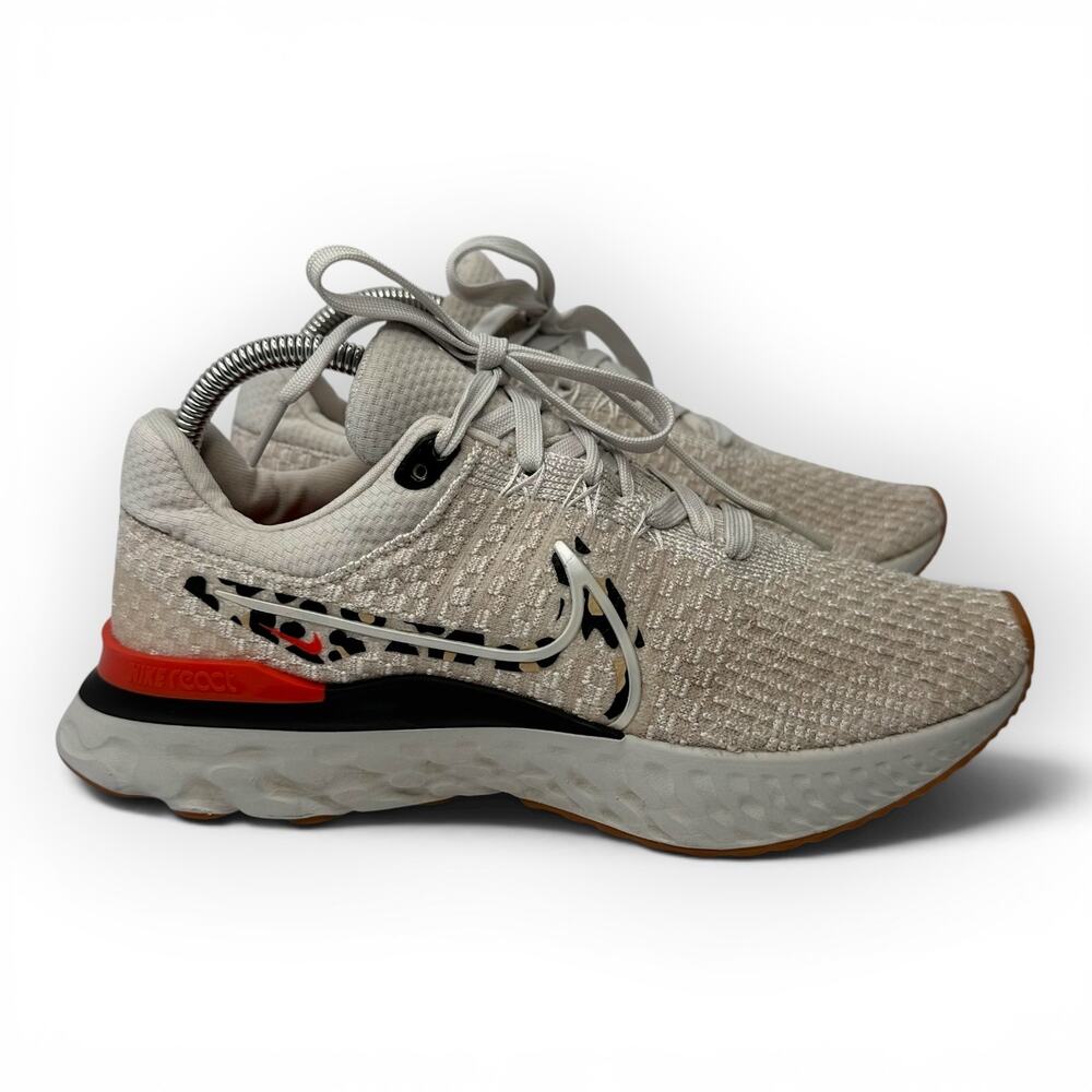 Nike React Infinity Flyknit 3 Womens Running Shoes Off-White/Leopard Print 9.5